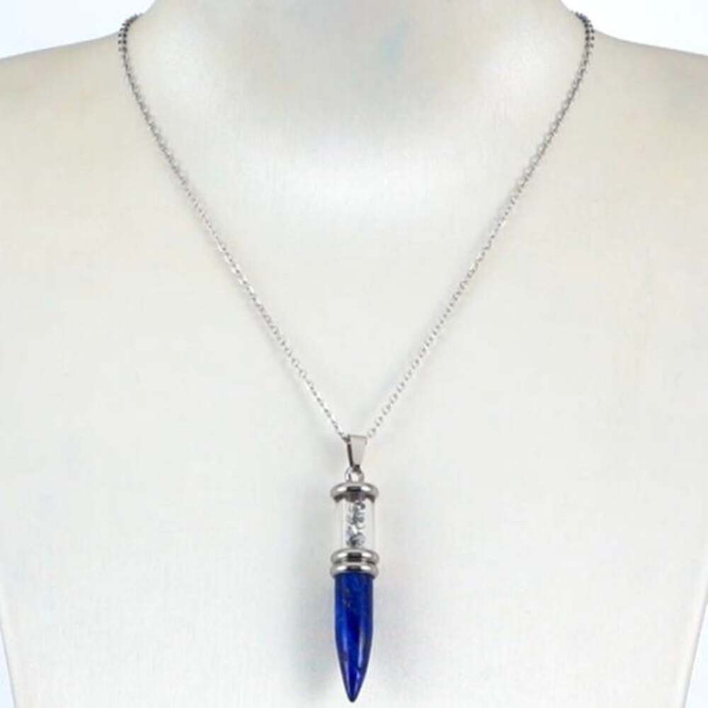 Lapis Lazuli and Marvelous Meteorite Pencil Pendant Necklace 20 Inches